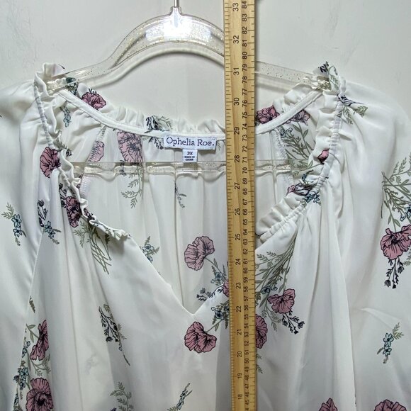 Ophelia Roe Floral Chiffon Top Women 3X Ivory Long Sleeve Flowy Boho Fairy - Picture 5 of 9
